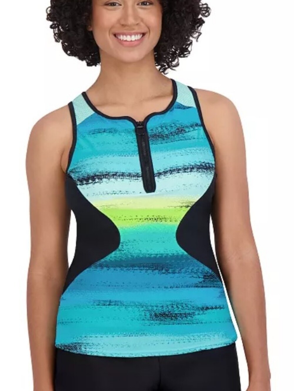 ZeroXposur Athletic Tankini Swim Top UPF 30 Mist Desert Blue 1X (18W) New